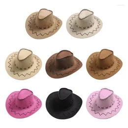 Boinas Curret Curra Fabric Western Cowboy Hat Retro Brim Jazz Sun Protection Gift para o ano de Natal do Dia de Ação de Graças Valentine