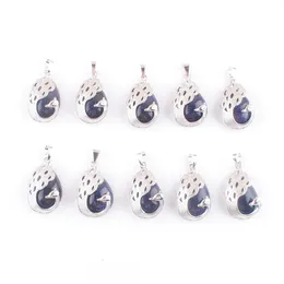 Pendant Necklaces Wholesale Natural Stone Peacock Pendant Blue Sand Water Drop Cabochon Gemstone Animal Charm Europe Fas Dhseller2010 Dhadk