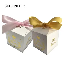 Gift Wrap 20/50/100pcs Bronzing My Baptism Party Favor Mini Folded Candy Box White For Kids Boy Girl 1st Birthday Events Holiday Decor 220913