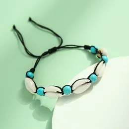 Fashion accessories ocean wind turquoise beads friendship bracelet woven blue beads shell anklet