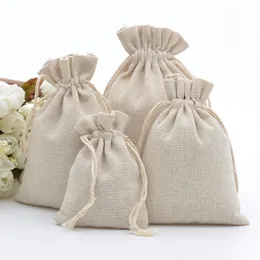 Embrulhado de presente 50pcs bolsas 100% algodão sacolas de algodão rústico bolsas de musselina rústica favores de casamento saco saco saco de embalagem aceita personalizar 220913
