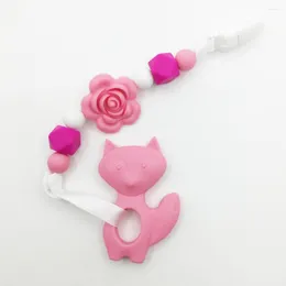 Pendanthalsband BPA gratis FDA Food Silicone Teether Pacifier Clip med Rose Flower Beads Halsband