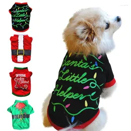 Dog Apparel Christmas Pet Dogs Cotton T-Shirt Short Sleeve Clothes With Xmas Theme Painting Autumn Winter Warm Coat Puppy Outfit