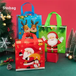 Gift Wrap StoBag 12pcs Marry Christmas Non-woven Fabric Candy Gift Packaging Tote Bags Santa Claus Kids Holiday Happy Year Party Favors 220913