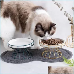 Cat Bowls Feeders Cat Bowls Feeders Pet Ceramic Bowl Nordic Tall Food Snack Plate Anti-Cervical Spondylosis Drop Delivery 2021 Hom DH8WG