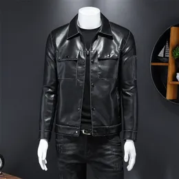 Men's Leather Faux Spring and Autumn Casual Slim Jacket Long Sleeve Lapel Soft Large Pocket 220913