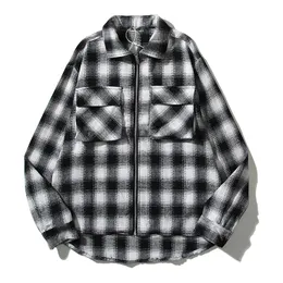 jacket designer luxury top version flannel black and white plaid retro tooling zipper shirt ASK high street trend coat