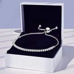 Autentyczny srebrny srebrny błyszczący suwak tenisowy bransoletka dla Kobiet Projektantka ślubna biżuteria z oryginalnym pudełkiem dla dziewczyny pandora łańcuch od ręki bransoletki