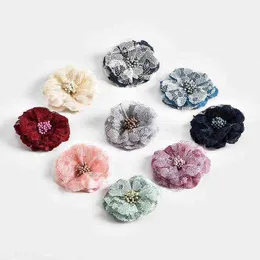 フェイクフローラルグリーン5 PCS6 cmレースDIY手作りの布の花の髪のアクセサリーブラスシューズフラワーオーナメント船髪の花