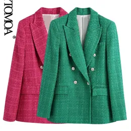 Women's Suits Blazers KPYTOMOA Women Fashion Double Breasted Tweed Green Blazer Coat Vintage Long Sleeve Flap Pockets Female Outerwear Chic Veste 220913