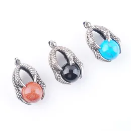 Natural Gem Stone Pendants Pendulum 16mm Ball Bead Dragon Claw Amethyst Opal etc Charms Retro Accessories Mens Jewelrybn310