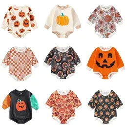 Rompers Halloween Autumn Born Infant Baby Boys Girls Rompers 024m Cartoon Pumpkin Letter Tryck Långärmad Romper Jumpsuits Costume 220913