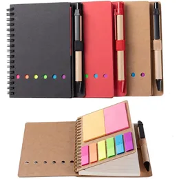 Anteckningar 3 Packar Spiral Notebook Steno Pads fodrade anteckningsblock med penna i h￥llare Sticky Notes Page Marker Colored Index Tabs Flags 220914