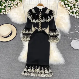 European vintage Elegant and dignified fishtail dress High-end heavy craft embroidery Waist closing temperament Slim fitting skirt