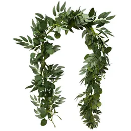 Faux kwiatowa zieleń 200 cm Eucalyptus sztuczna roślina Garland Wall Arch Hanging Vines Wedding Wewnętrzne kominek Załóż fałszywe wierzby rattan J220906