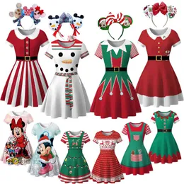 Dziewczyna ES 2-8 Girls Christmas krótki rękaw Księżniczka Dress Dress Party Birthday Nightdress Santa Claus Snowman Vestidos Menina 0913