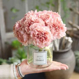 가짜 꽃 녹지 Roze Zijde Hortensia Kunstbloemen Bruiloft Bloemen Voemen Voor Bruid 손 zijde bloeiende pioen nep bloemen home decoratie J220906