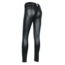 Pantaloni da corsa stile PU in pelle da donna Pantaloni elasticizzati sexy neri Stretti a vita alta Leggings casual a matita Yoga