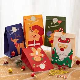 Christmas Paper Gift Bag Flat Craft Paper Bag Sticker Packing Santa Claus Birthday Children's Day Party Decor Supplies MJ0803