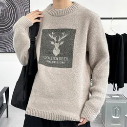 Herrtröjor Vinter Knittwear Men Sweaters Cozy Loose Oneck Deer Couples Sticked Retro Warm Long Sleeve Christmas Mane Jumpers Pullovers 3XL 220914