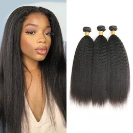 8A حزم مستقيمة kinky الشعر البشري البرازيلي 3pcs اللون الطبيعي الخشن Yaki Remy Hair Sefts للنساء