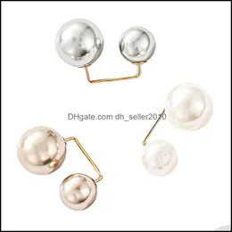 Pins Brooches Artificial Double Pearl Brooch Lady Originality Brooches Spherical Pin Accessories Alloy Mti Color Gold Plated New Arr Dh4Mn