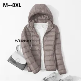 Womens Down Parkas Primavera Otoño Mujeres Ultraligero Thin Down Jacket White Duck Down Chaquetas con capucha Warm Winter Coat Parka Mujer Portable Outwear 220914