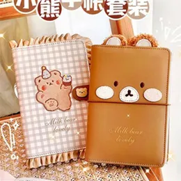 Notepads yiwi وصول سوبر لطيف أرنب الدب بوليندر مجلة Notebook Bullet Diary Planner Gift Set Kawaii School Stationery 220914