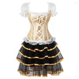 Bustiery gorsets kobiety seksowna lolita gorset sukienka vintage koronkowe rękawy Bustier bieliznę z mini tutu spódnicę