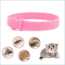 Katzenhalsbänder führen verstellbares Haustierhalsband Anti-Floh-Zecken-Mücken Rosa Outdoor-Katze-Hund-Schutz-Abwehr-Gummi-Halskette Hohe Qualität D Dhmnc