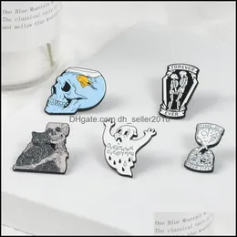 Pins Broschen Tier Katze SKL Umarmung Emaille Brosche Abzeichen Denim Hemd Tasche Cartoon Pin Punk Dark Schmuck Geschenk 6156 Q2 Drop Lieferung 202 Dhny5