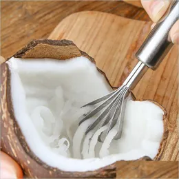 Fruktgrönsaksverktyg rostfritt stål kokosnöt raka kök prylar fruktverktyg hängande skaldjur tillbehör mtifunktion fisk ren dhh92