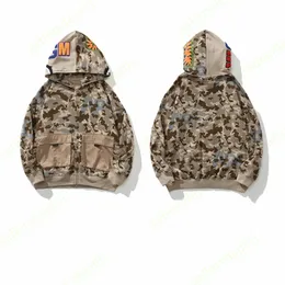 Shark Herren-Designer-Kapuzenpullover, Kleidung, Tech-Fleece, Kapuzenpullover, Sweatshirts, Felpa-Felpe-Camouflage, Militär, lässige Passform, durchgehender Reißverschluss, grüne Kapuzenpullover, übergroße Passform, Baumwollstickerei