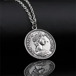 Commemorative coin necklace Queen Elizabeth II alloy pendant necklace