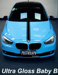 Premium Ultra Gloss Baby Blue Vinyl Wrap Sticker Hela Shiny Car Wrapping -t￤ckningsfilm med Air Release Initial Low Tack Glue Self -limfolie 1.52x20m 5x65ft