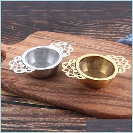 Tea Strainers Stainless Steel Double Ear Infuser Filter Loose Leaf With Drip Bowl Tea Strainer Traditional Hanging Easy Clean Herbal Dhddn