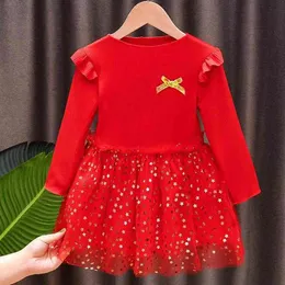 Girl's Children's Christmas New Year Dresses Full Sleeve Cute Star Red Pink Princess Knitting Dress for Girls 2 3 4 5 6 Years Birthday 0913