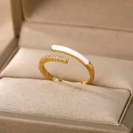 Klusterringar emalj färgglada smycken för kvinnor rostfritt stål guld öppet justering band zirkonia staplande fingerring bijoux femme