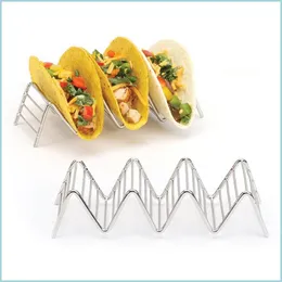 Baking Pastry Tools Wave Shaped Mexico Taco Holder Pizza Tool Stainless Steel Utensils Rack Kitchen Tools Party Supplies Table Decor Dh3Nm