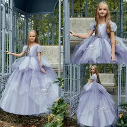 Vestidos de menina azul marinho 2022 babados flor para casamento frisado decote em V vestido de baile infantil concurso meninas