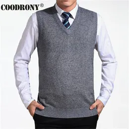 Mens Sweaters Coodrony Chegada Cor Sólida Camisola Colete Homens Cashmere Suéteres Lã Pulôver Homens Marca VNeck Sem Mangas Jersey Hombre 220914