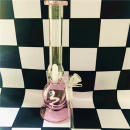 Różowy fioletowy bong szklany rura wodna palenie hakah platforma węża szklana olej Burne Reycler Waterpipe Percolator14mm Downstem Bubbler