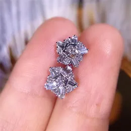 Choucong Orecchino a perno di marca Gioielli di lusso Argento sterling 925 Taglio principessa Topazio bianco CZ Pietre preziose Donne del partito Matrimonio Orecchino di neve per il regalo dell'amante