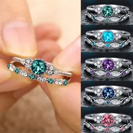 2PCs/Set Classic Ring criou Birthstone Delicate Slim Ring para mulheres