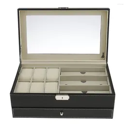 Watch Boxes 2-layer PU Leather Eyeglasses Storage Box Travel Sunglasses Organizer Jewelry Display Case For Women Men