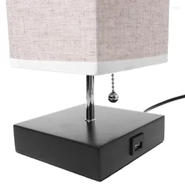 테이블 램프 YYSD 목재베이스 패브릭 그늘 침대 옆 램프 USB 포트 풀 스위치 현대 디자인