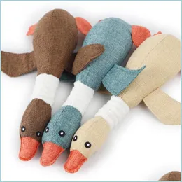 Dog Toys Chews Lovely Dog Toys Cat Puppy Pet Chew Toy Animals Geese Plush Cartoon Bite Linen Cloth Wild Goose Squeak 10Pcs Drop Deli Dh4Zh