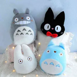 Pluszowe lalki Kawaii Japan Anime Totoro Pluszowa zabawka miękka nadziewana kota poduszka poduszka kreskówka śliczna biała lalka totoro kikis czarna kotka dla dzieci T220914