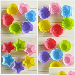 Cake Tools 7Cm Muffin Cake Mold Heart Star Flower Round Shape Cupcake Cup Heat Resistant Nonstick Sile Soap Mod Reusable Baking Tool Dhkmq