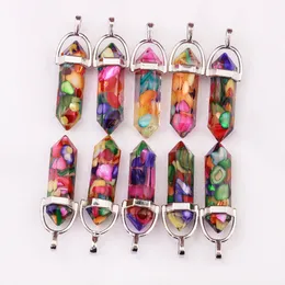 Resin Hexagonal Column Chakra Pendants Healing Crystal Charms For Necklace Jewelry Making